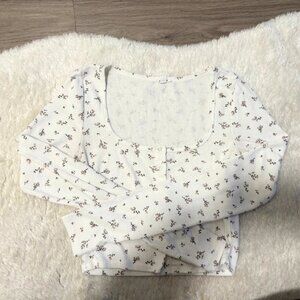 Garage Floral Cropped Long Sleeve Button Up Top